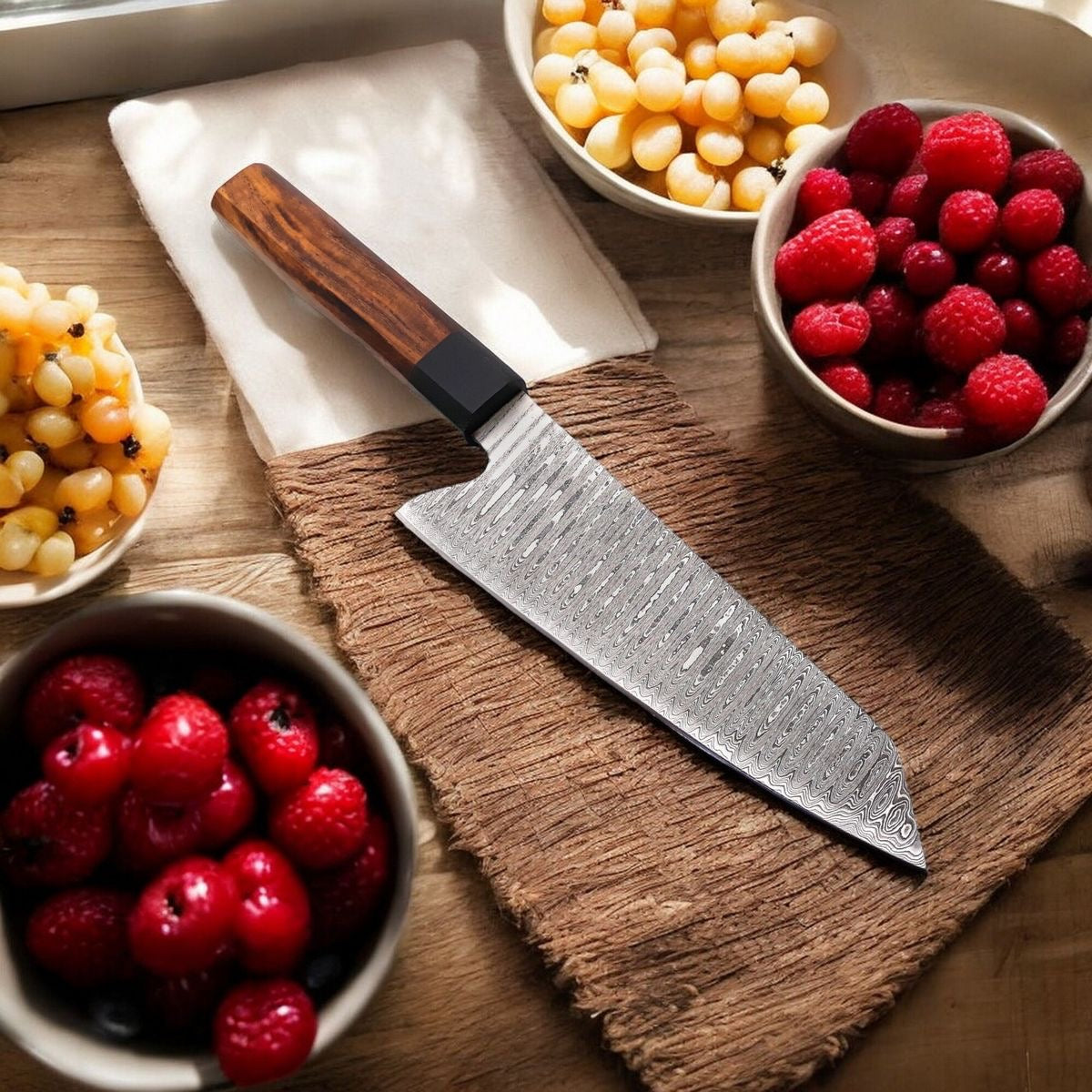 Handmade Damascus Chef Knife
handle made of olive wood details