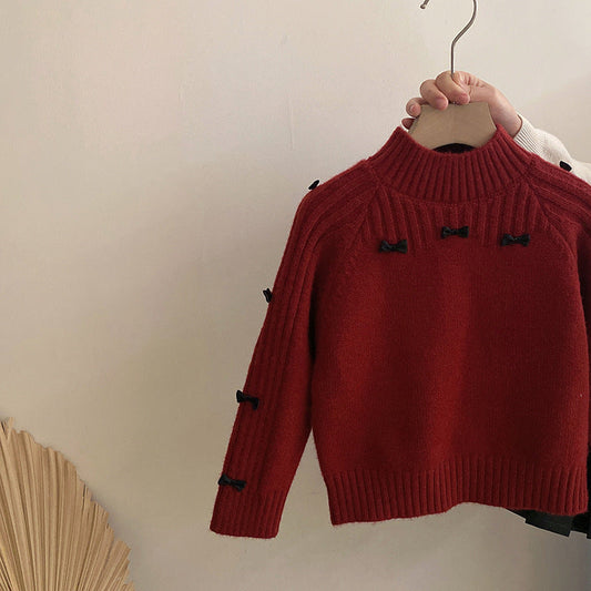 Sweet Bow-knot Knit Sweater And Pleated Skirt For Little Girls New Autumnwinter Collection