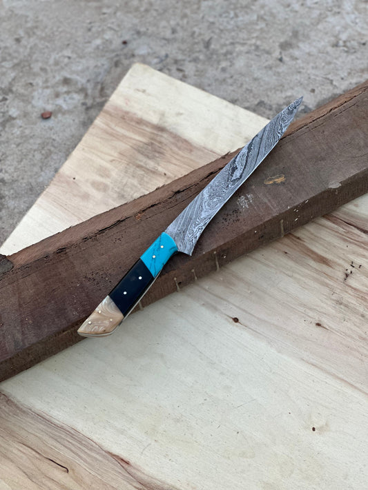 Handmade Damascus Steel Large Fillet Knife Hunting Fishing, Full Tang 13.5 inch