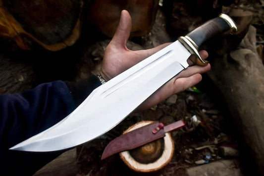 Crocodile Dundee Bowie Knife by Paul Hogan | Custom 16-Inch 440C Steel Blade with Leather and Buffalo Horn Handle, Brass Guard, and Leather Sheath