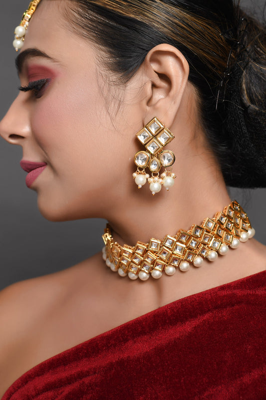 Beautiful Designer Pearl Beaded Kundan Choker Necklace Set