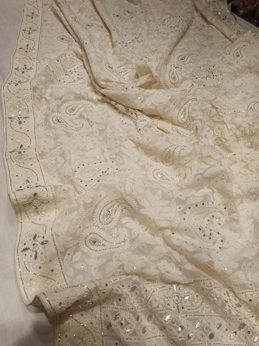 Beautiful Pure Georgette Chikankari Gotta Patti Saree