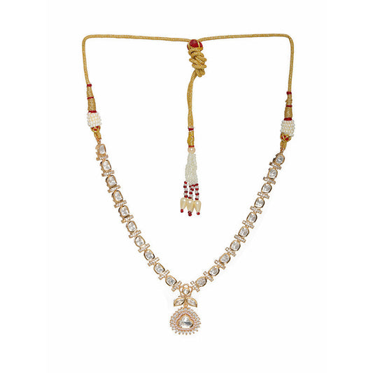 Beautifully Design Gold and American Pink Stone Center Piece Diamond Necklace