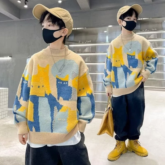 Thickened Knitted Pullover For Older Children And Boys
