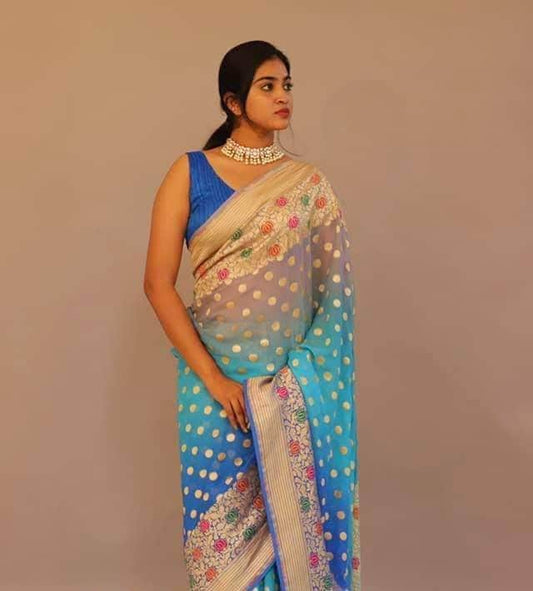 Designer Banarasi Georgette Chiffon - Silk Saree with meenakari work