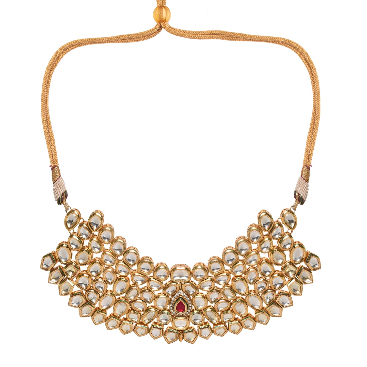 Designer Gold Toned Kundan Necklace with Earrings