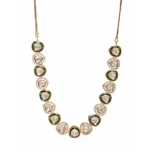 Designer Meenakari Kundan And Diamond Green and Golden Necklace