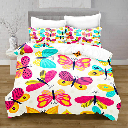 3D Digital Printing Butterfly Pattern Brushed Quilt Cover Pillowcase Bedding Set