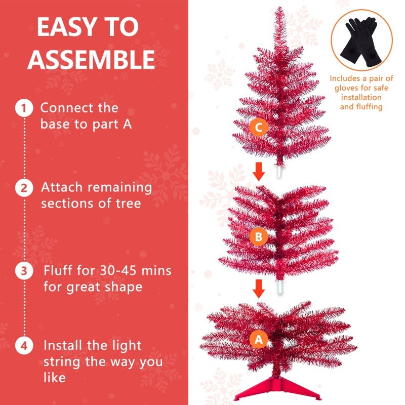 4 Ft Red Artificial Christmas Tree With 50 Lights And 112 Branch Tips Mini Holiday Party Xmas Tree