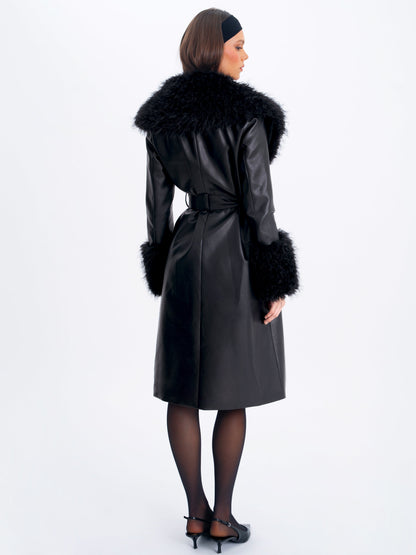 Zariah Black Faux Fur Trimmed Longline Coat