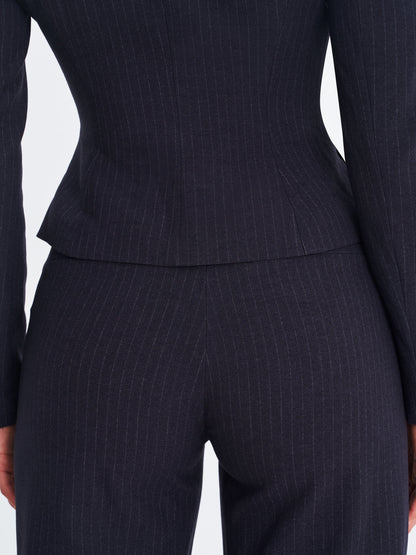 Quinnie Navy Striped High-Waisted Straight Leg Pants