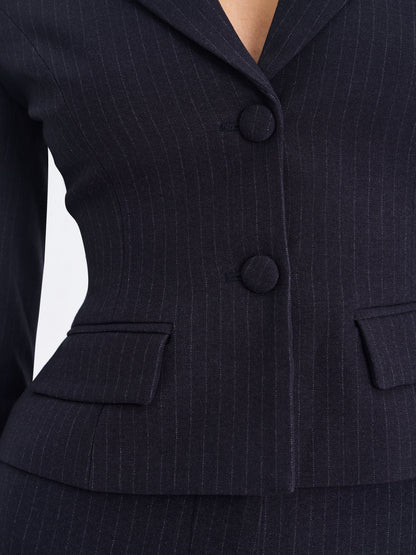 Quinne Navy Striped Single-Breasted Peplum Blazer