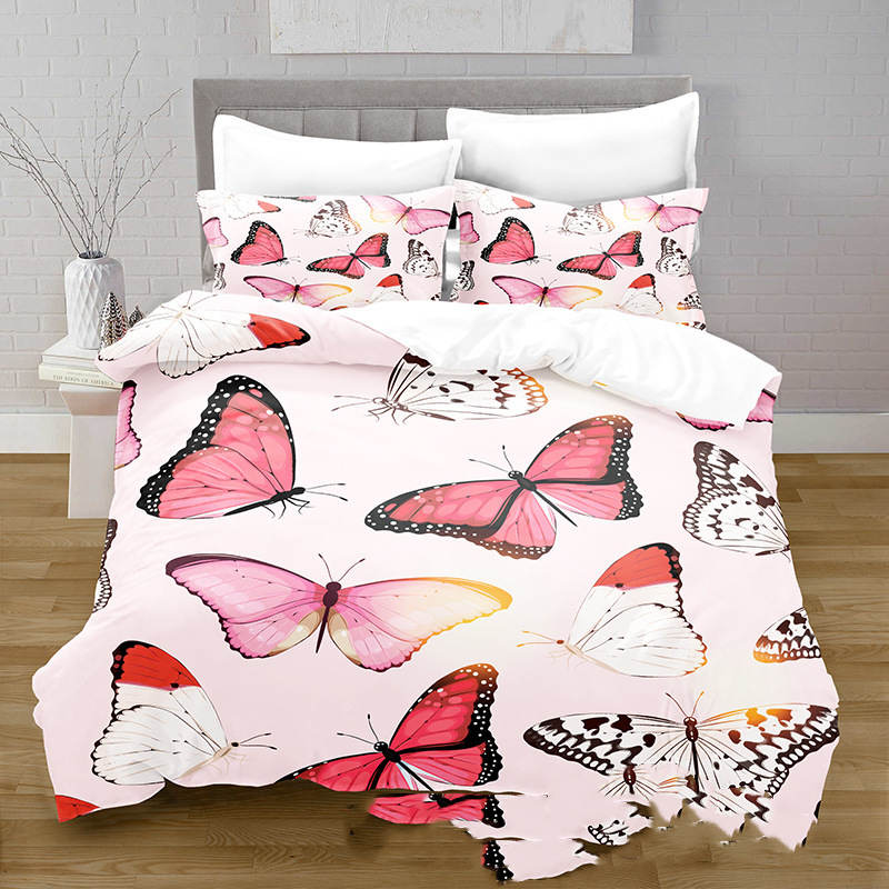 3D Digital Printing Butterfly Pattern Brushed Quilt Cover Pillowcase Bedding Set