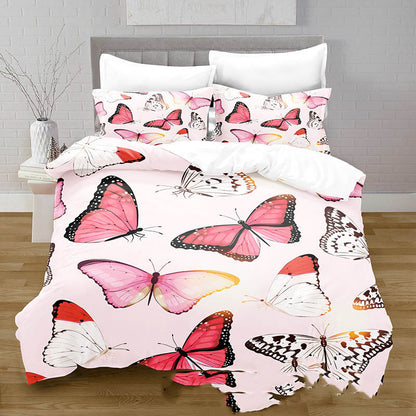 3D Digital Printing Butterfly Pattern Brushed Quilt Cover Pillowcase Bedding Set