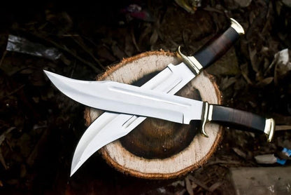 Crocodile Dundee Bowie Knife by Paul Hogan | Custom 16-Inch 440C Steel Blade with Leather and Buffalo Horn Handle, Brass Guard, and Leather Sheath