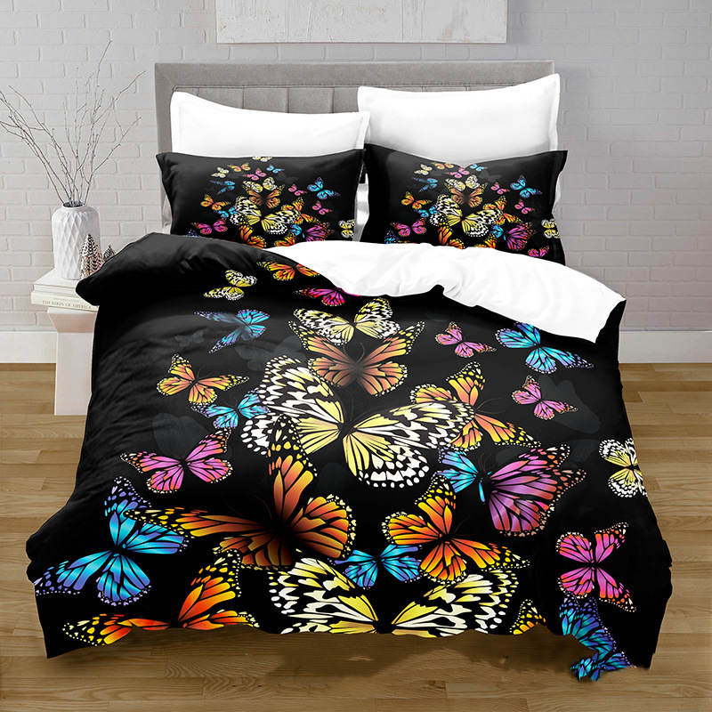3D Digital Printing Butterfly Pattern Brushed Quilt Cover Pillowcase Bedding Set