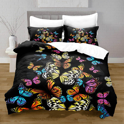 3D Digital Printing Butterfly Pattern Brushed Quilt Cover Pillowcase Bedding Set