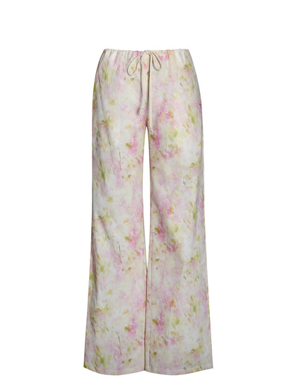 Laureen Pink Floral Print Linen Straight Pants