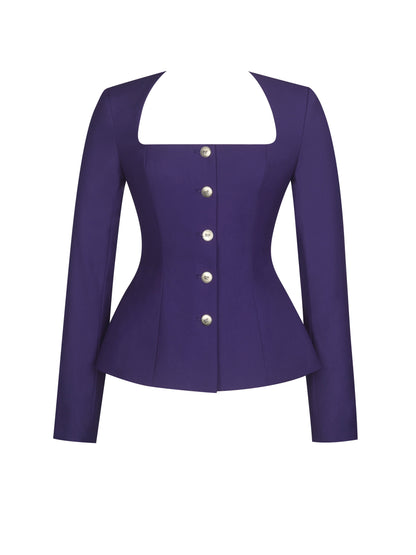 Skyla Indigo Square Neckline Peplum Blazer