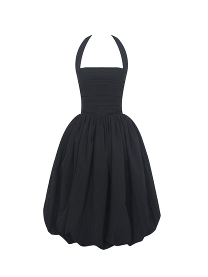 Veradis Black Taffeta Halter Bubble-Hem Midi Dress