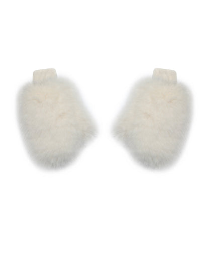 Katia White Faux Fur Mittens
