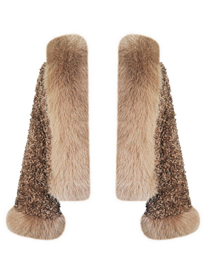 Jumbo Kali Camel Vegan Shearling Fur Trimmed Coat