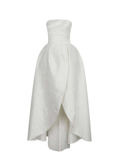 Tomika Ivory Jacquard Dipped Hem Wedding Gown (PREORDER)