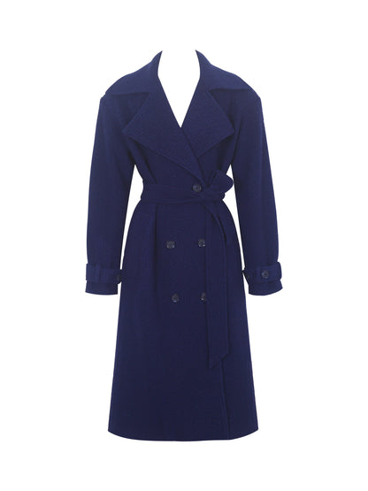 Jaelyn Midnight Blue Wool Blend Double-Breasted Belted Coat