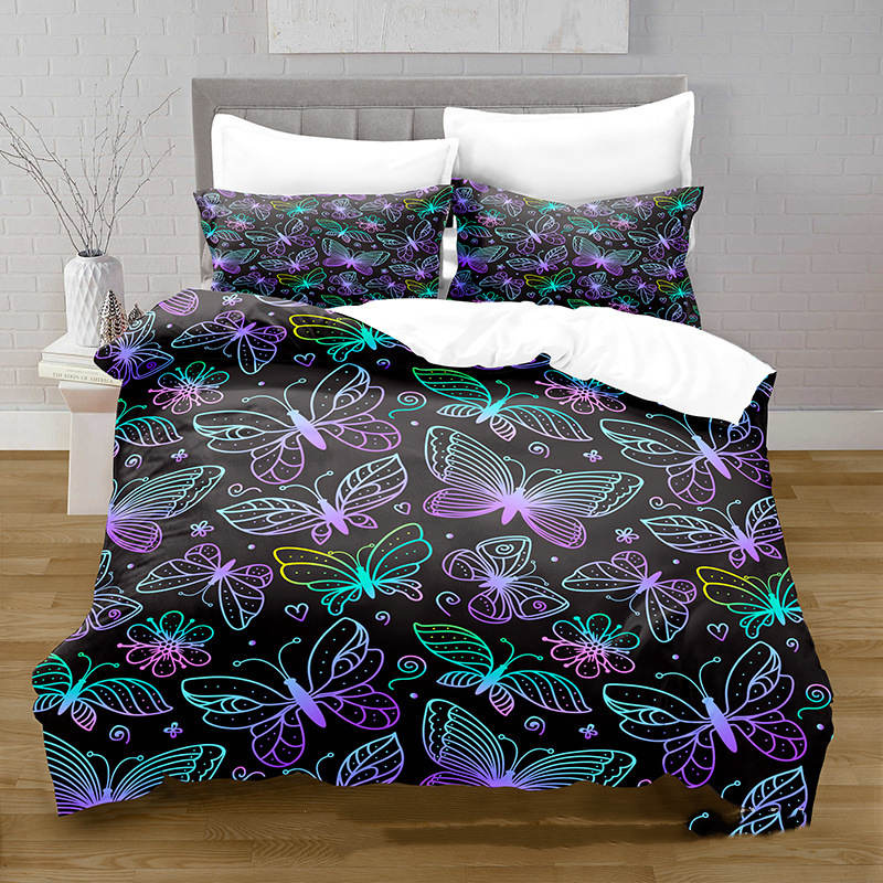 3D Digital Printing Butterfly Pattern Brushed Quilt Cover Pillowcase Bedding Set