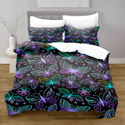 3D Digital Printing Butterfly Pattern Brushed Quilt Cover Pillowcase Bedding Set