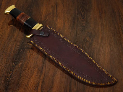 Premium J2 Steel Crocodile Dundee Bowie Knife – 16” with Brass Guard, Buffalo Horn & Leather Handle | Custom Handmade Knife with Leather Sheath