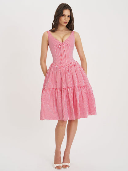 Oceana Red Candy Stripe Drop Waist Midi Dress