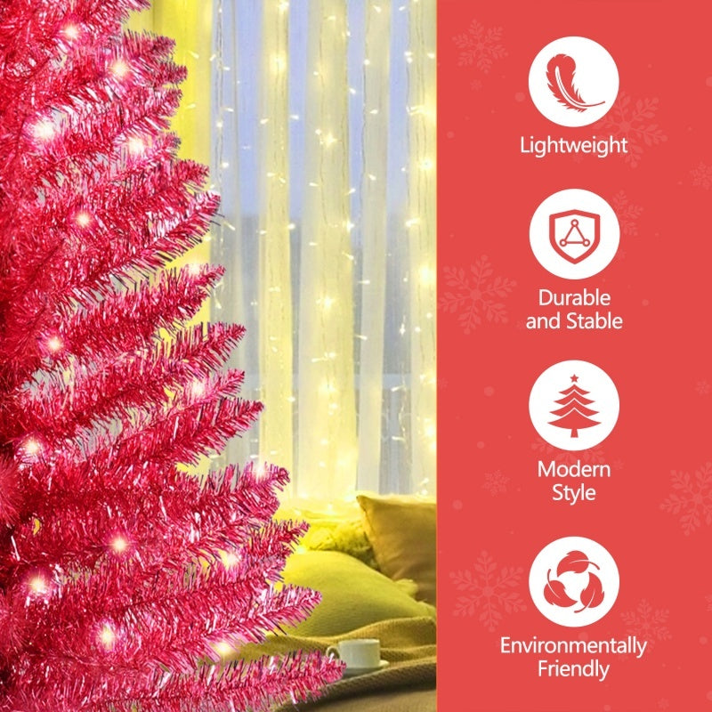 4 Ft Red Artificial Christmas Tree With 50 Lights And 112 Branch Tips Mini Holiday Party Xmas Tree