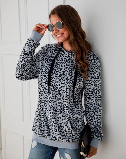 Leopard Print Pocket Hoodie