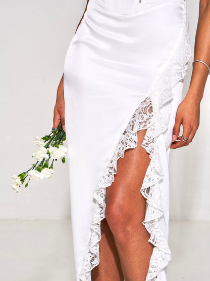 Freddie White Lace Satin Maxi Corset Dress