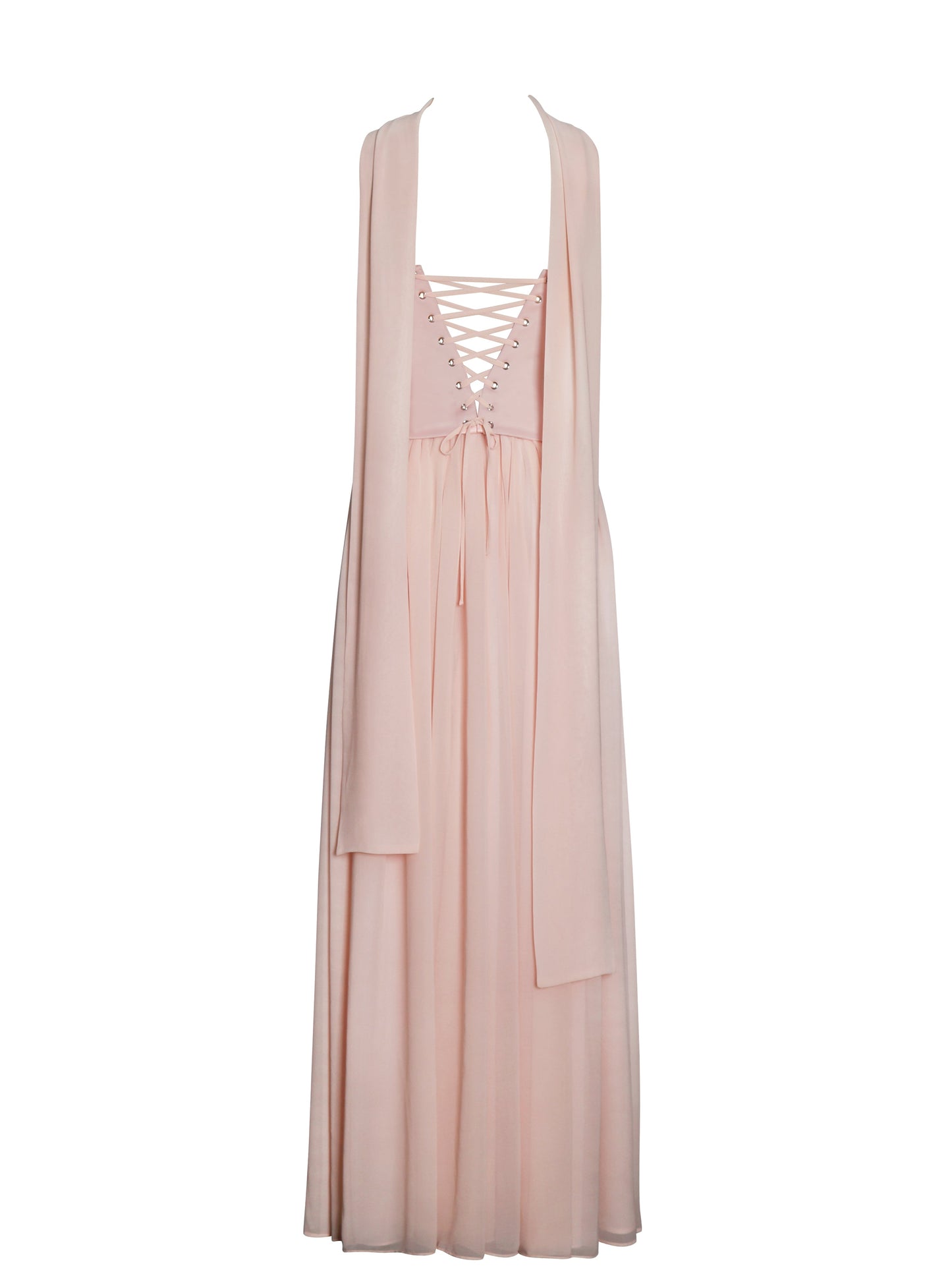 Qianna Baby Pink Peplum Drop Waist Chiffon Gown