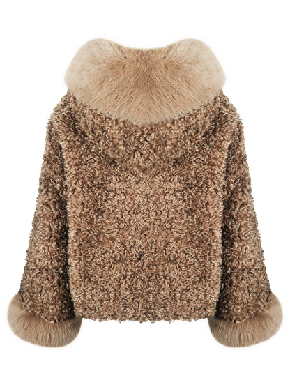 Jumbo Kali Camel Vegan Shearling Fur Trimmed Coat