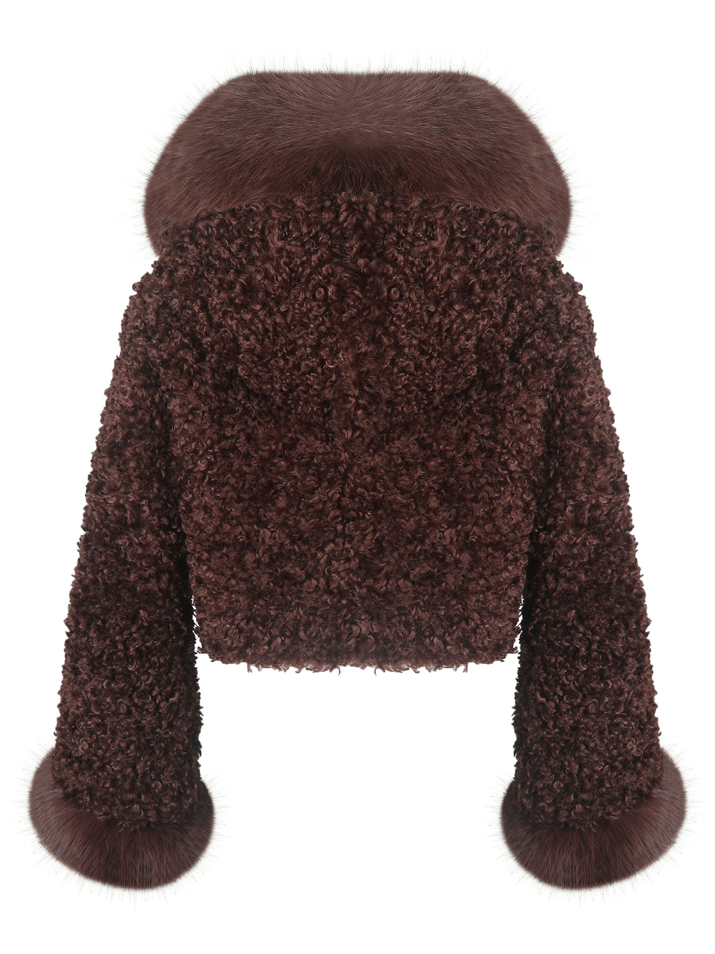 Kali Mahogany Cropped Vegan Shearling Fur Jacket
