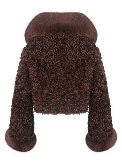 Kali Mahogany Cropped Vegan Shearling Fur Jacket
