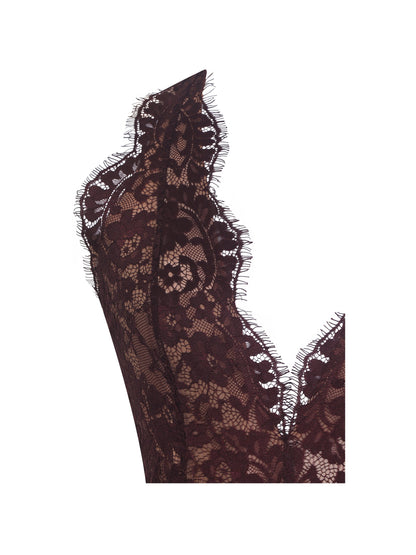 Fiera Mahogany Plunging Halter Belted Midi Dress