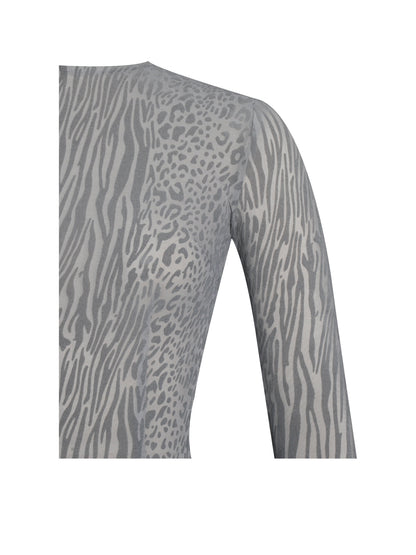 Waylynn Gray Animal Print Burnout Velvet Detail Mesh Backless Maxi Dress
