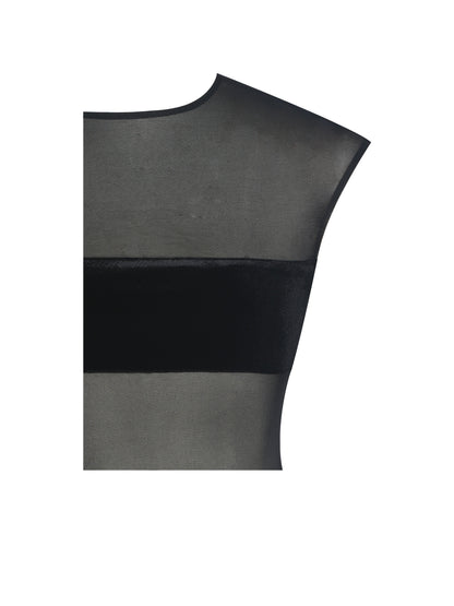 Quielle Black Mesh and Velvet Midi Bodycon Dress