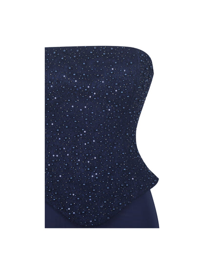 Orabelle Navy Beaded Peplum Mermaid Maxi Gown with Lace-up Back