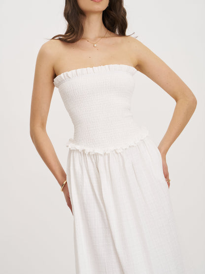 Quadiya Smock Top Strapless Drop Waist Midi Dress