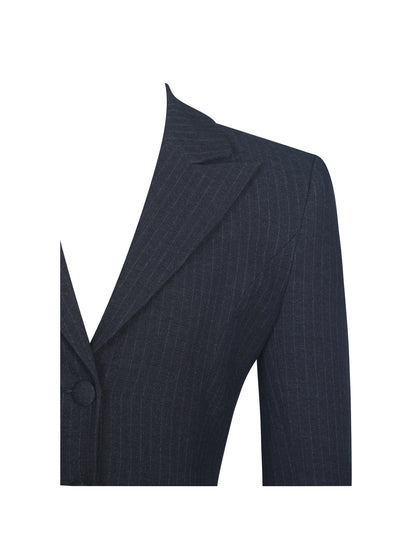 Quinne Navy Striped Single-Breasted Peplum Blazer