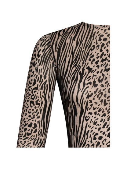 Ibera Animal Print Burnout Velvet Long Sleeve Bodysuit