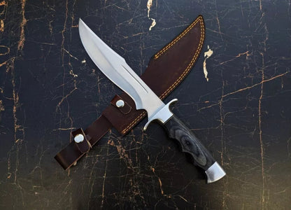Custom J2 Steel Bowie Knife | Steel Guard & Dollar Handle | Includes Leather Sheath