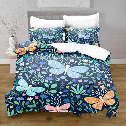 3D Digital Printing Butterfly Pattern Brushed Quilt Cover Pillowcase Bedding Set