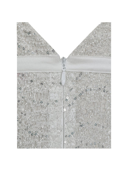 Adelaide White Beaded Sequin Net Bodycon Gown