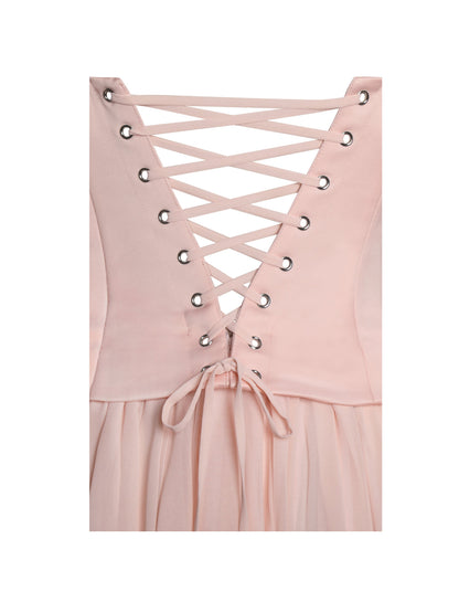 Qianna Baby Pink Peplum Drop Waist Chiffon Gown